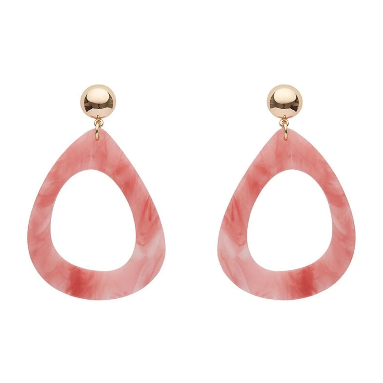 Statement Marble Resin Tear Drop Earrings - Coral