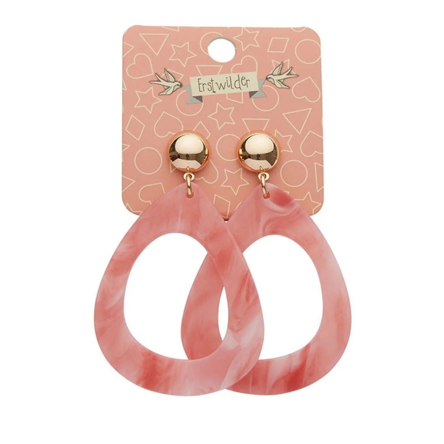 Statement Marble Resin Tear Drop Earrings - Coral
