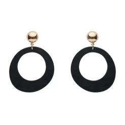 Statement Ripple Resin Circle Drop Earrings - Black