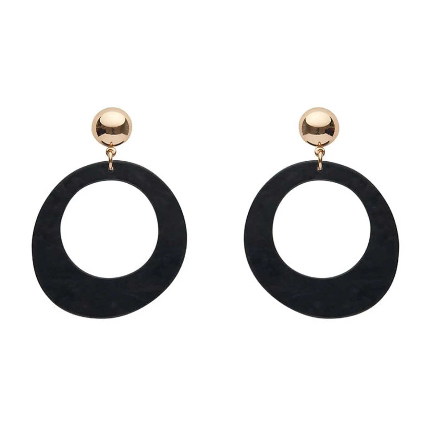 Statement Ripple Resin Circle Drop Earrings - Black