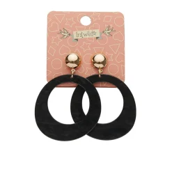 Statement Ripple Resin Circle Drop Earrings - Black