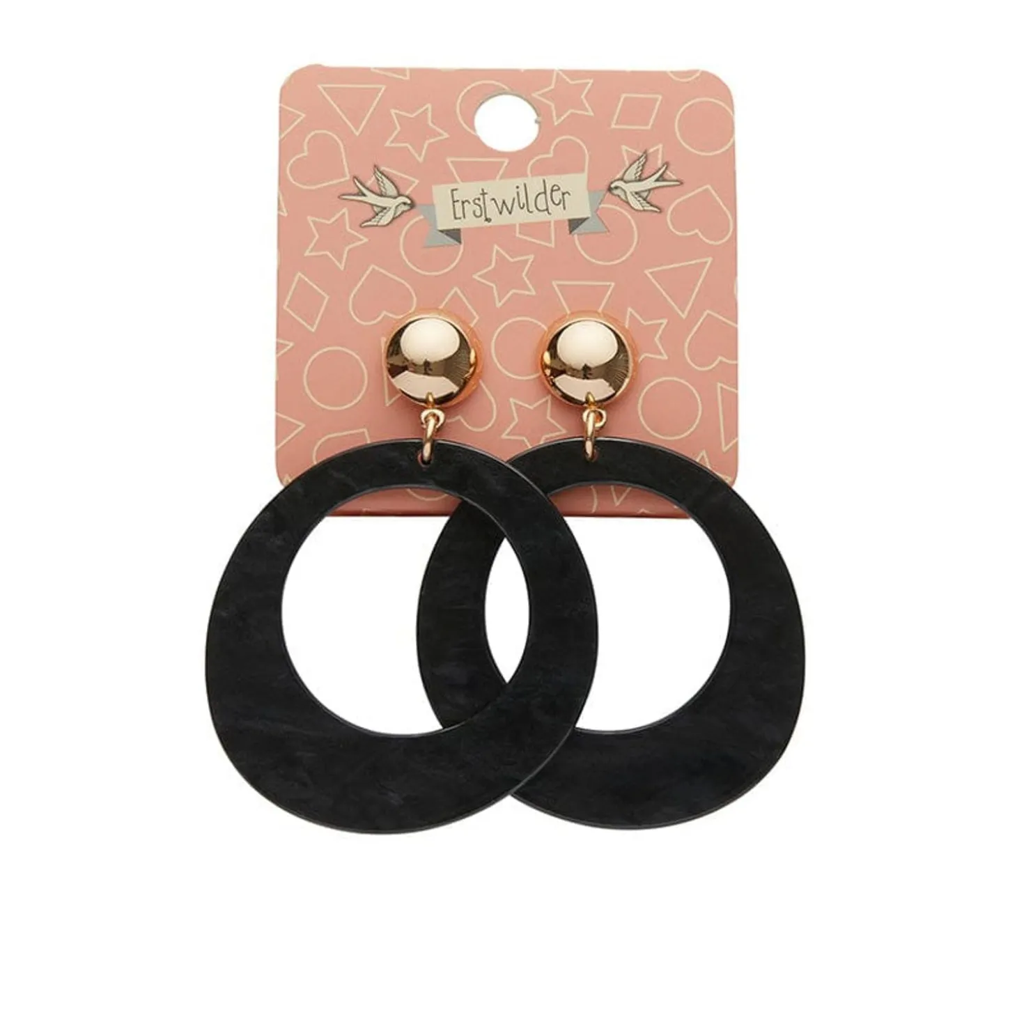 Statement Ripple Resin Circle Drop Earrings - Black