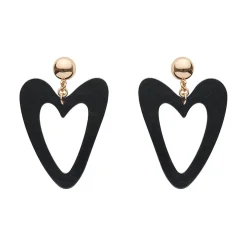 Statement Ripple Resin Heart Drop Earrings - Black