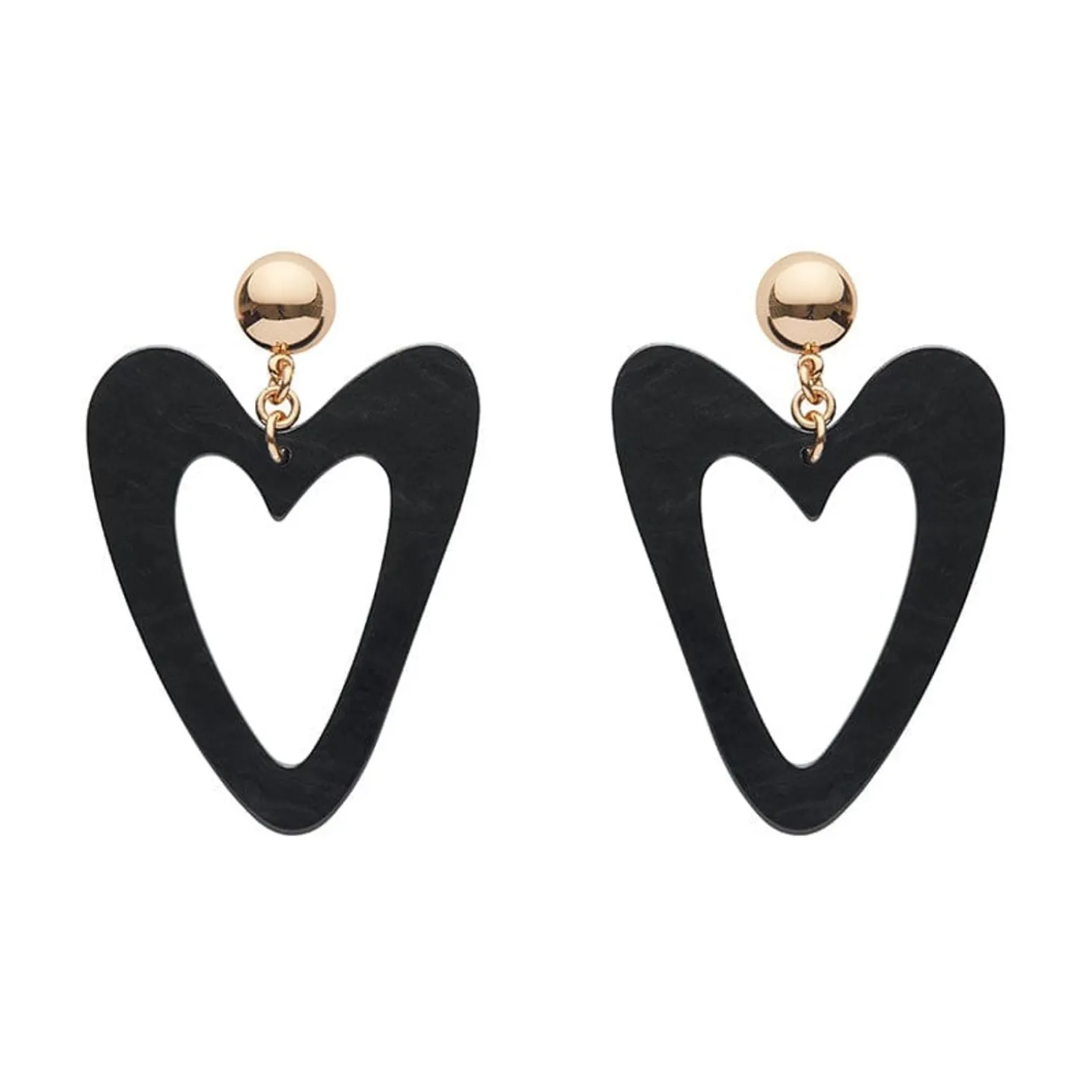 Statement Ripple Resin Heart Drop Earrings - Black
