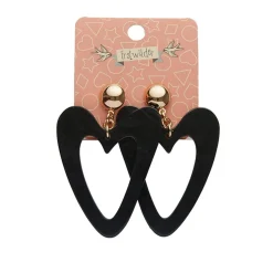 Statement Ripple Resin Heart Drop Earrings - Black