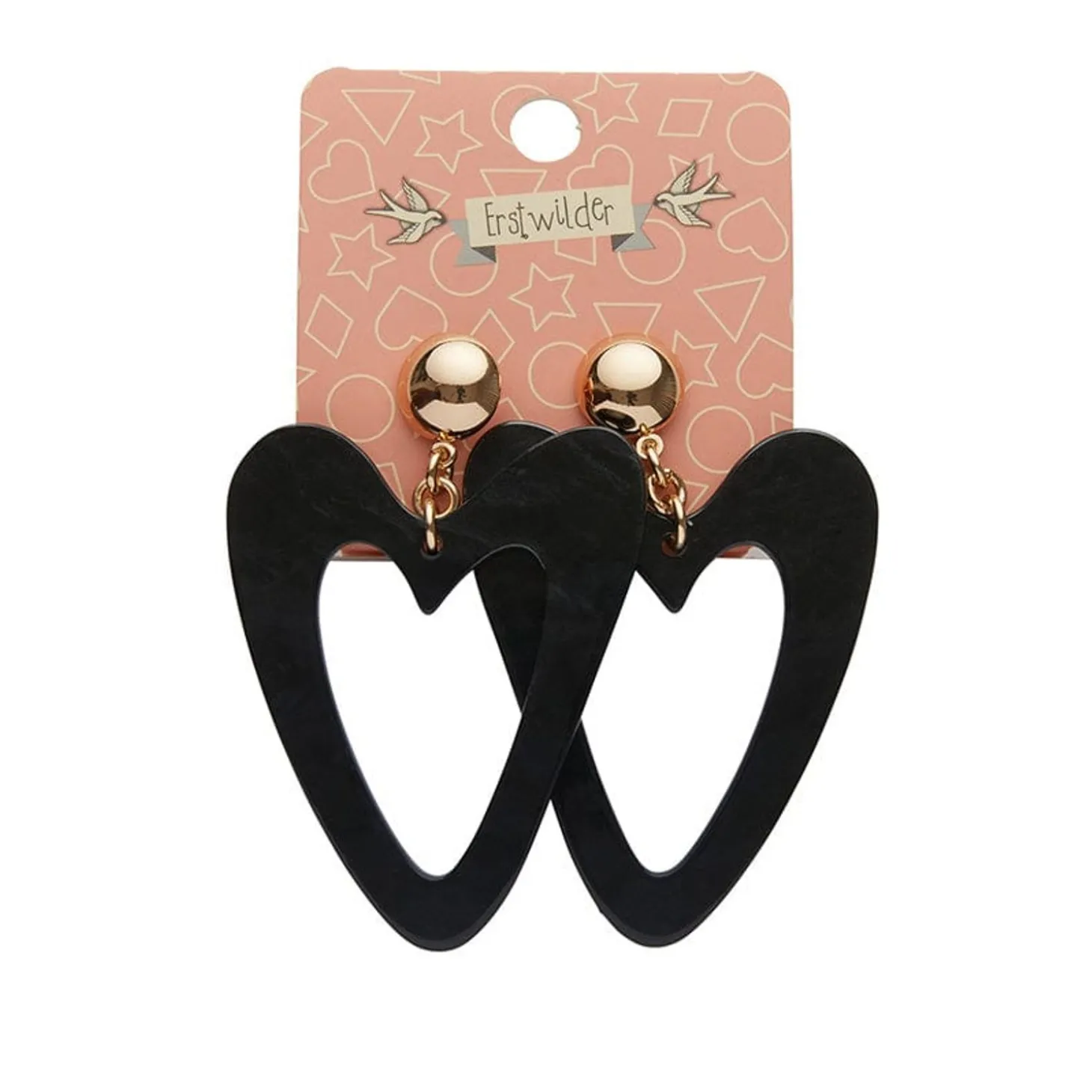 Statement Ripple Resin Heart Drop Earrings - Black