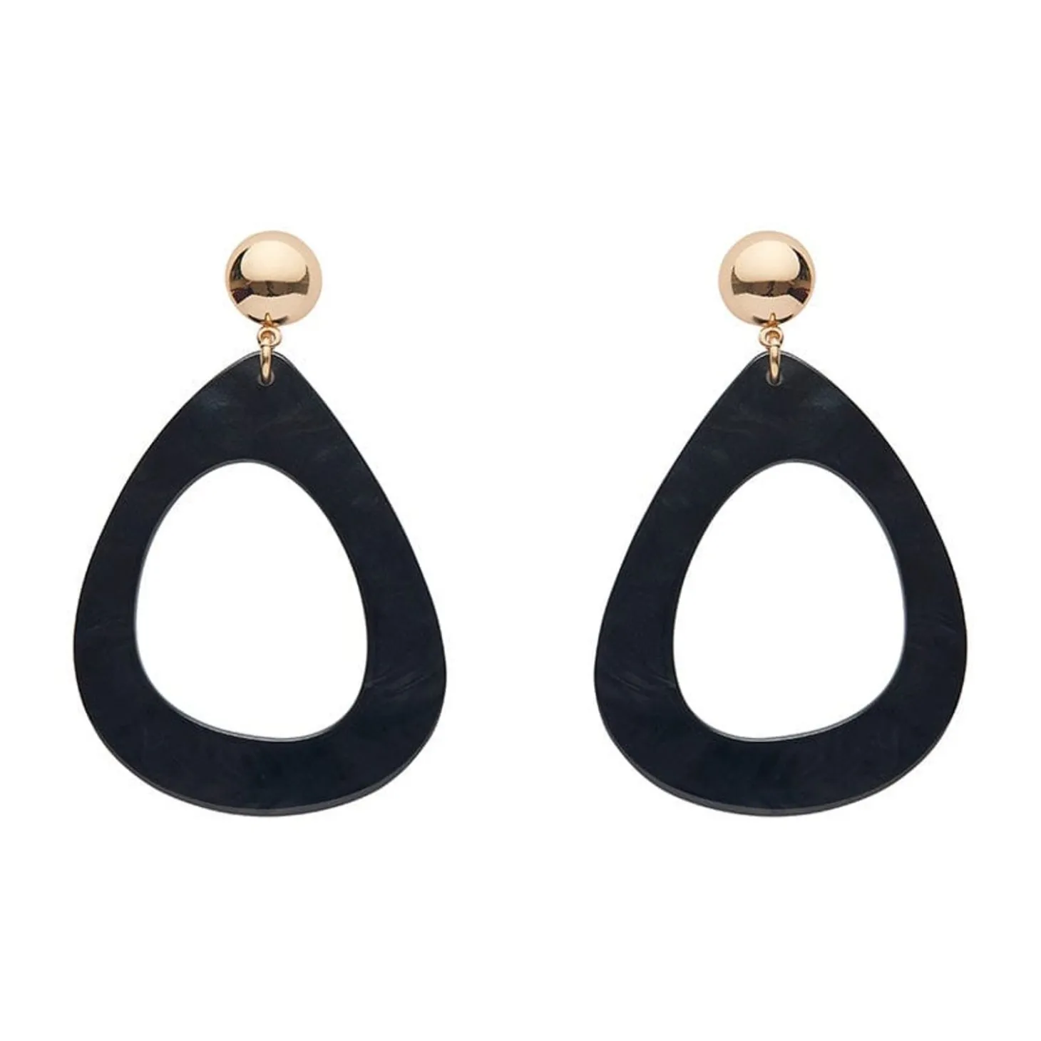 Statement Ripple Resin Tear Drop Earrings - Black