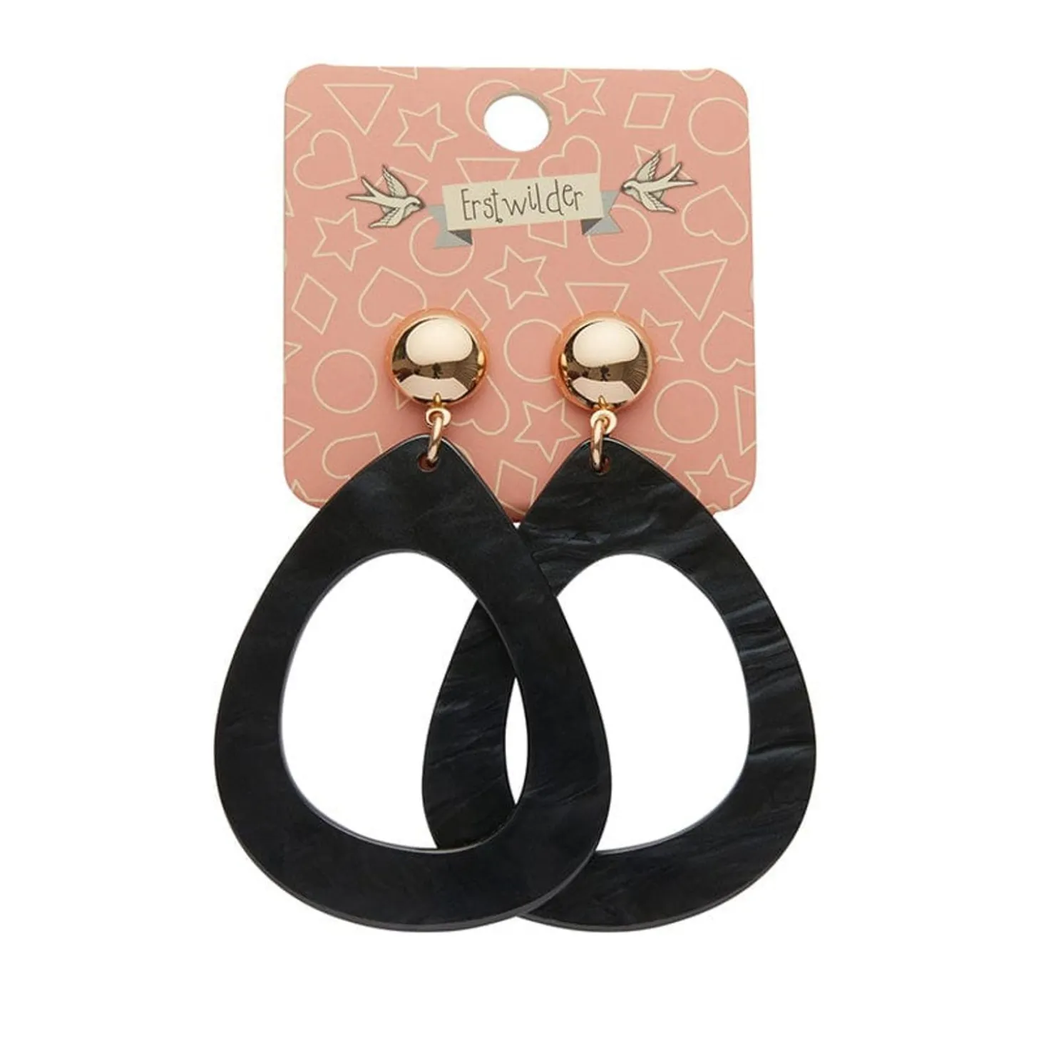 Statement Ripple Resin Tear Drop Earrings - Black