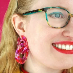 Statement Tort Chunky Chain Earrings - Pink