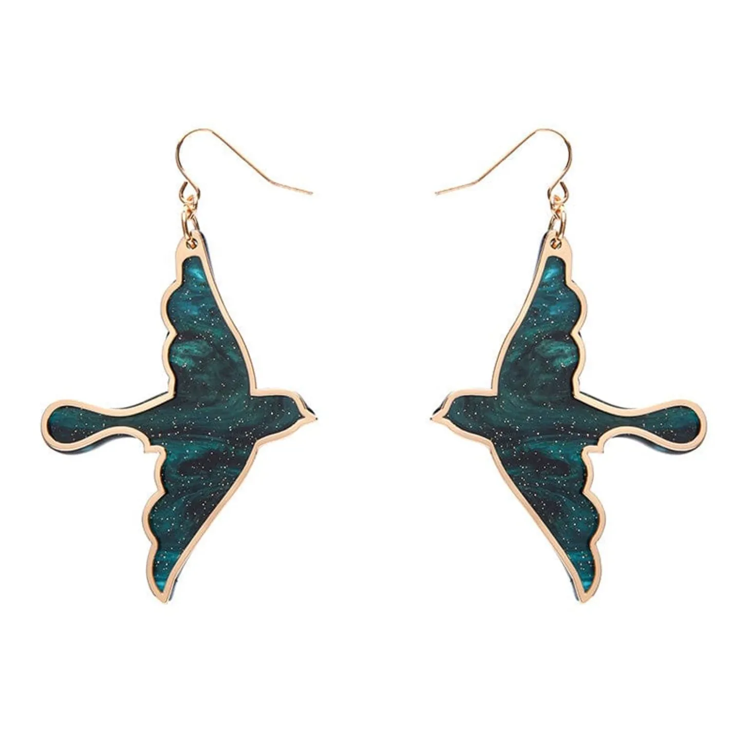 Swallow Ripple Glitter Resin Drop Earrings - Green