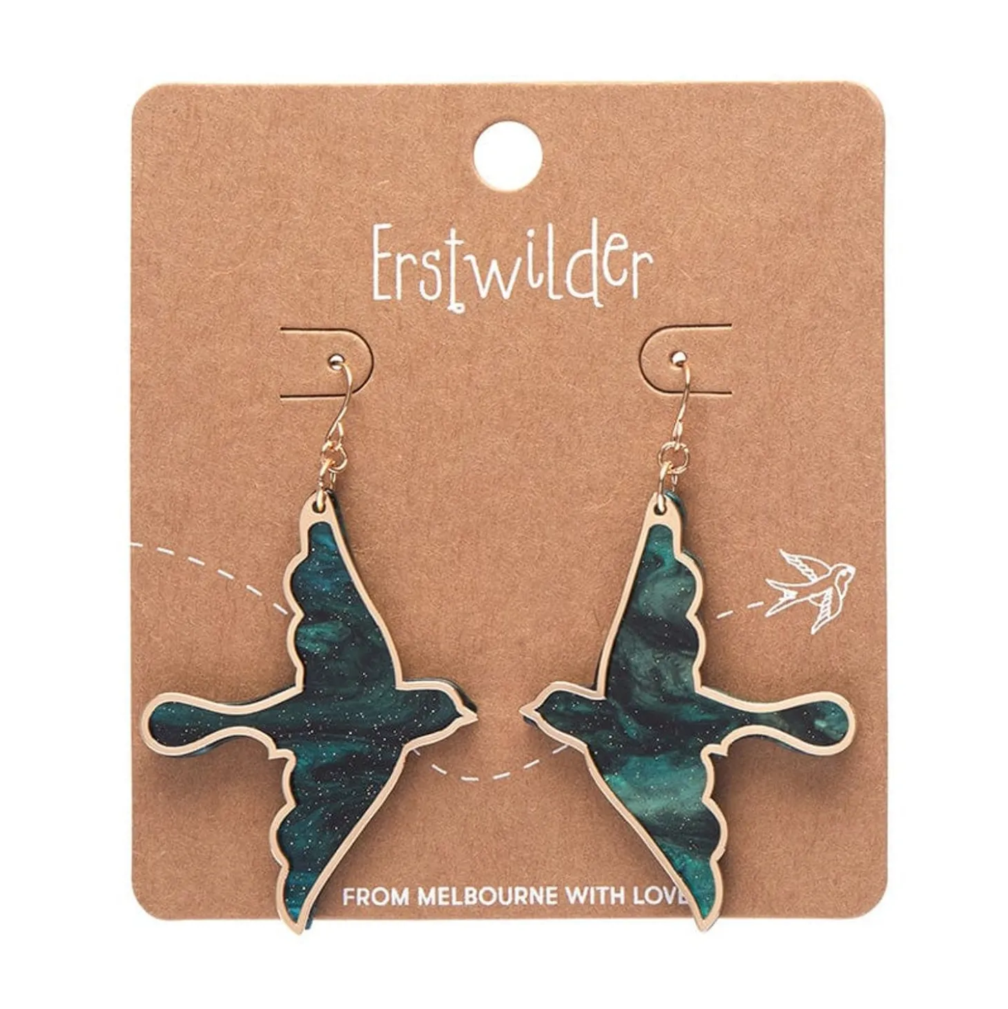 Swallow Ripple Glitter Resin Drop Earrings - Green