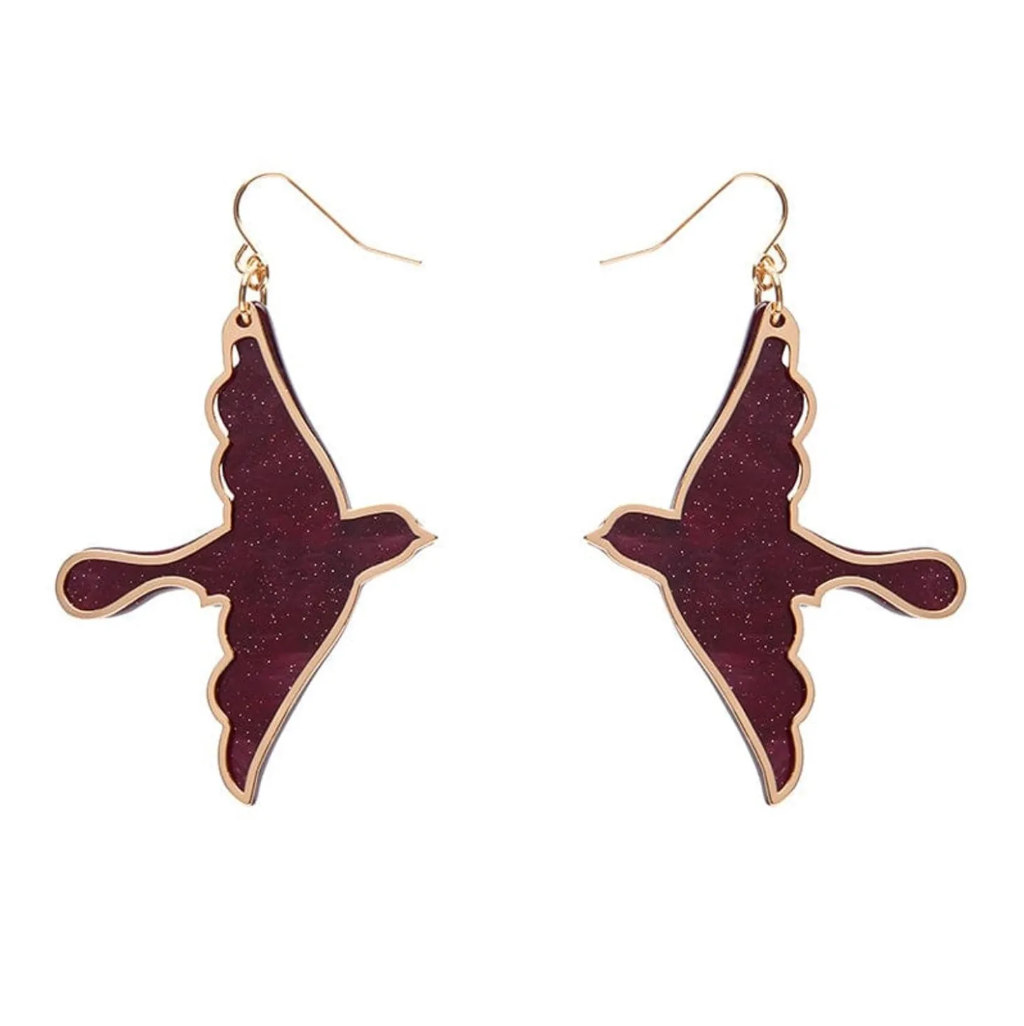 Swallow Ripple Glitter Resin Drop Earrings - Burgundy