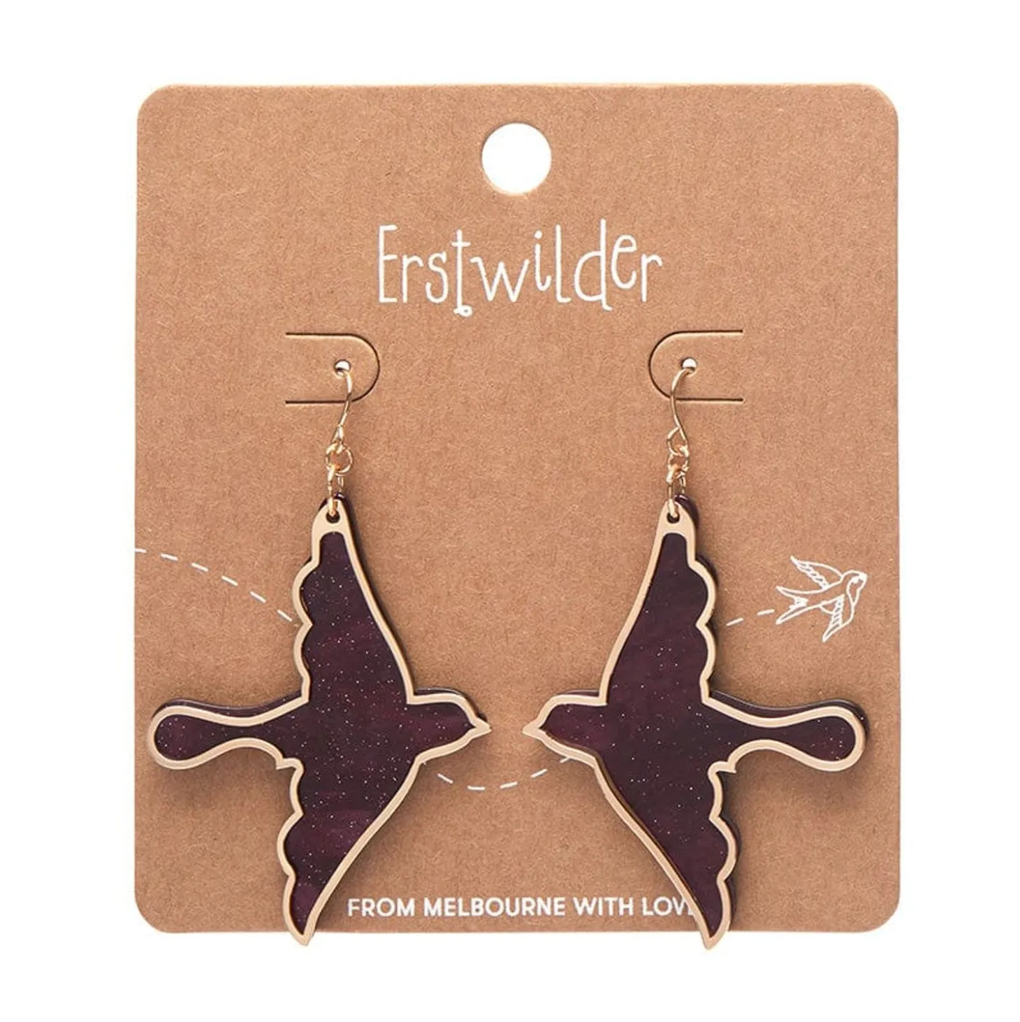 Swallow Ripple Glitter Resin Drop Earrings - Burgundy