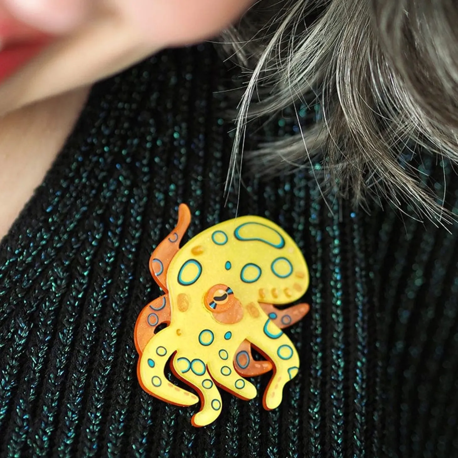 The Busy Blue-Ringed Octopus Brooch
