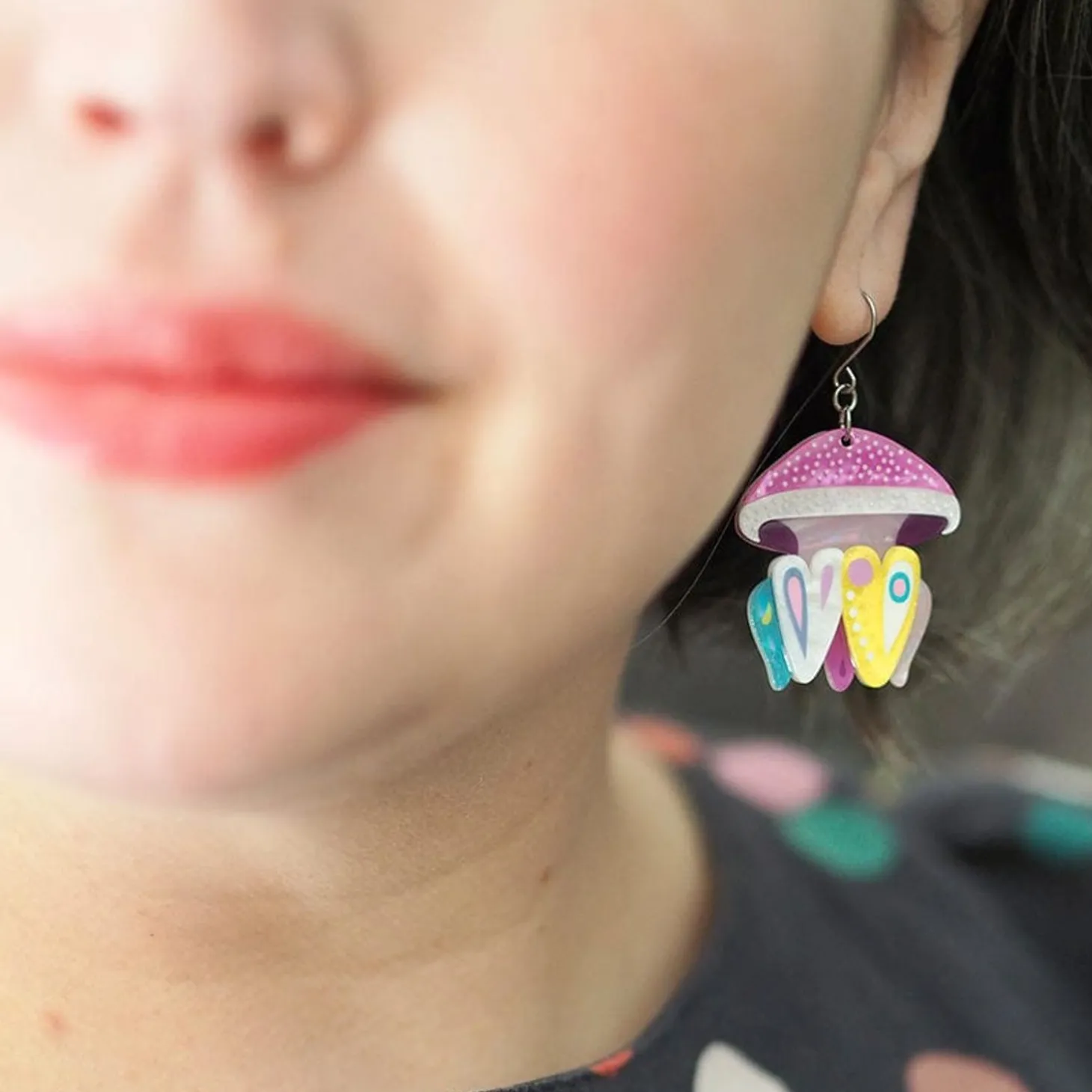 The Whimsical White Spotted Jellyfish Drop Earrings