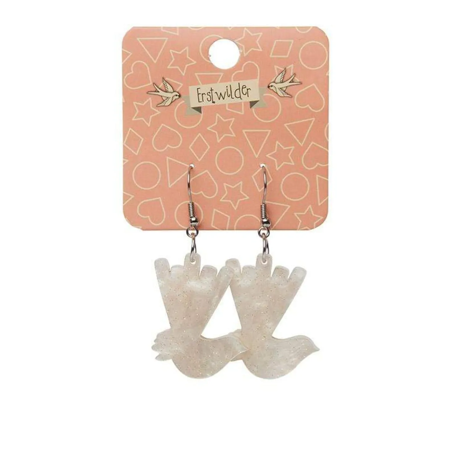 Wagtail Ripple Glitter Resin Drop Earrings - Cream